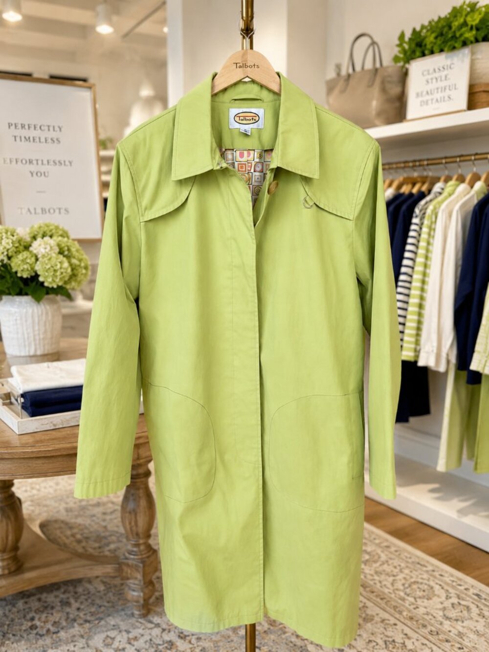 Talbots Lightweight Trench Rain Coat – Women's Size 16 – Lime Green